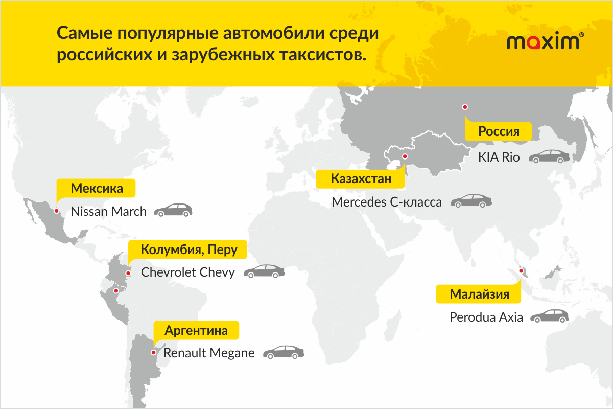 Самые популярные автомобили среди российских и зарубежных таксистов